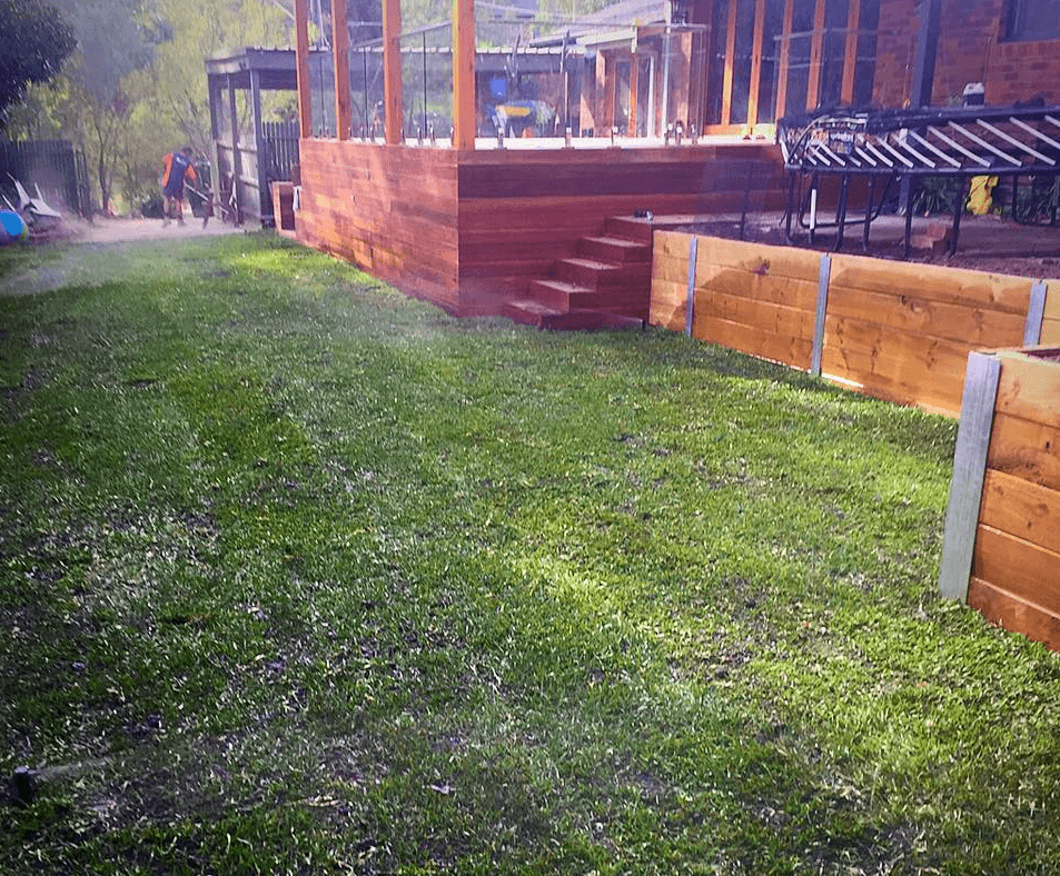 timber retaininig wall in backyard